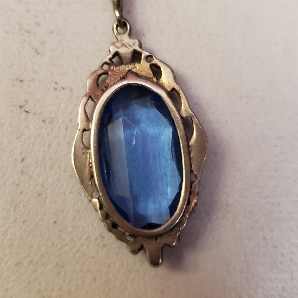 Art Deco Sterling Marcasite Jewelled Pendant - Picture 7 of 10